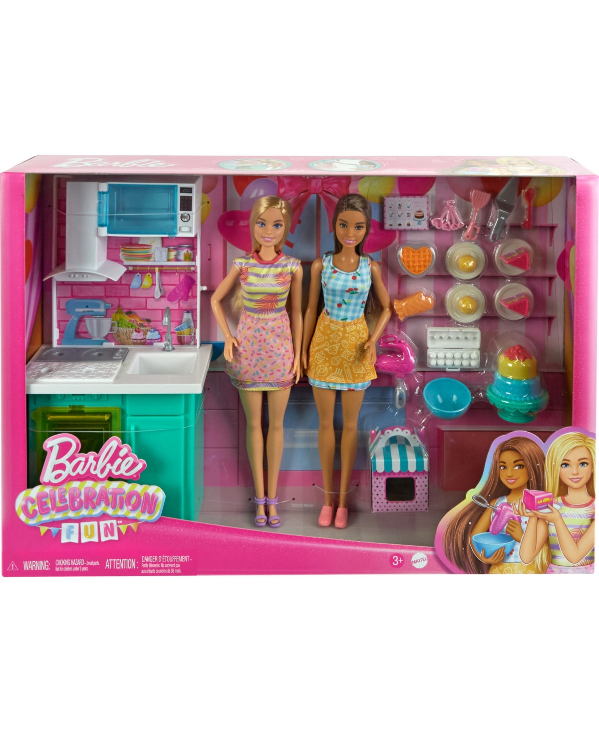 Barbie Celebration Fun Dolls And Accessories, Baking Playset With 2 Dolls, Oven 15 Plus Accessories In Multicolor