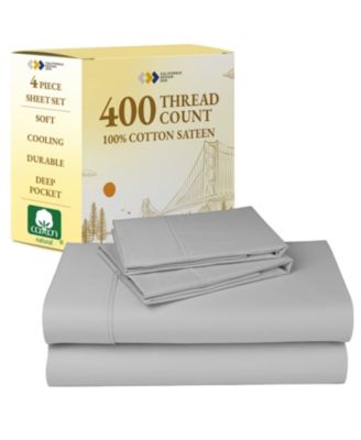 Soft Cotton Sheet Set - 400 Thread Count 100% Cotton Sateen - Queen