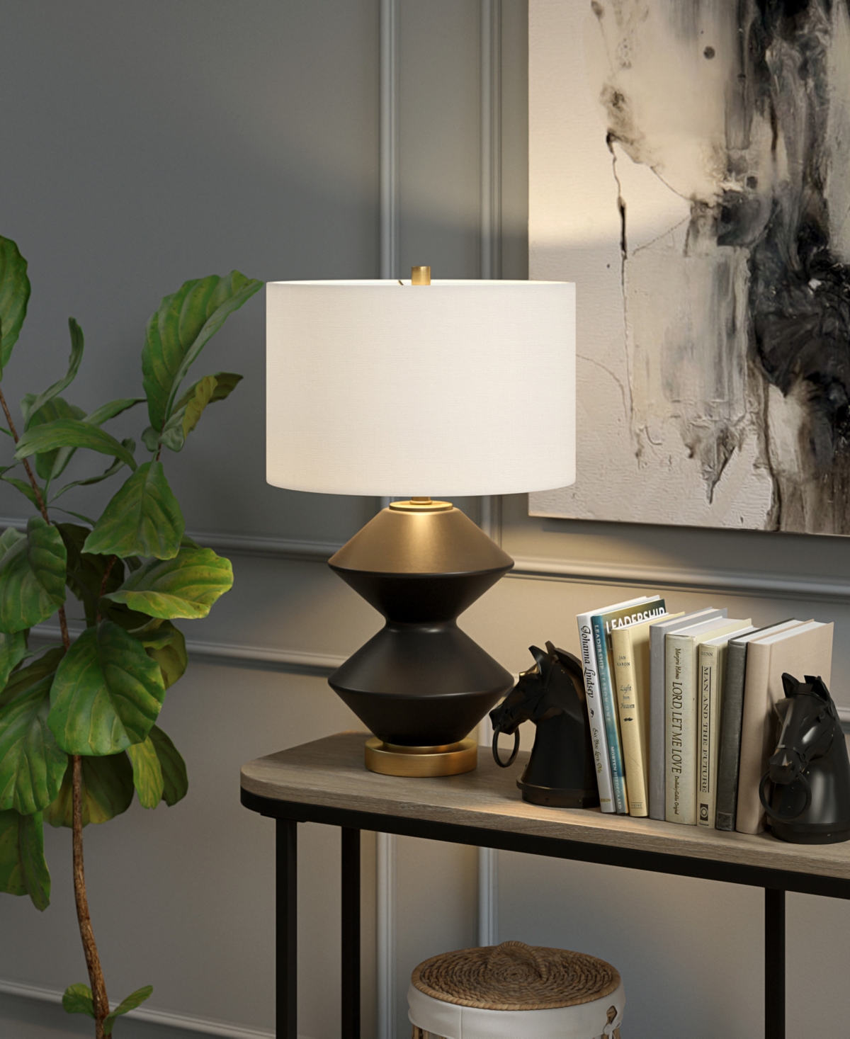 Shop Hudson & Canal Caserta 22.75" Tall Double Gourd Lamp With Linen Shade In Matte Black,brass