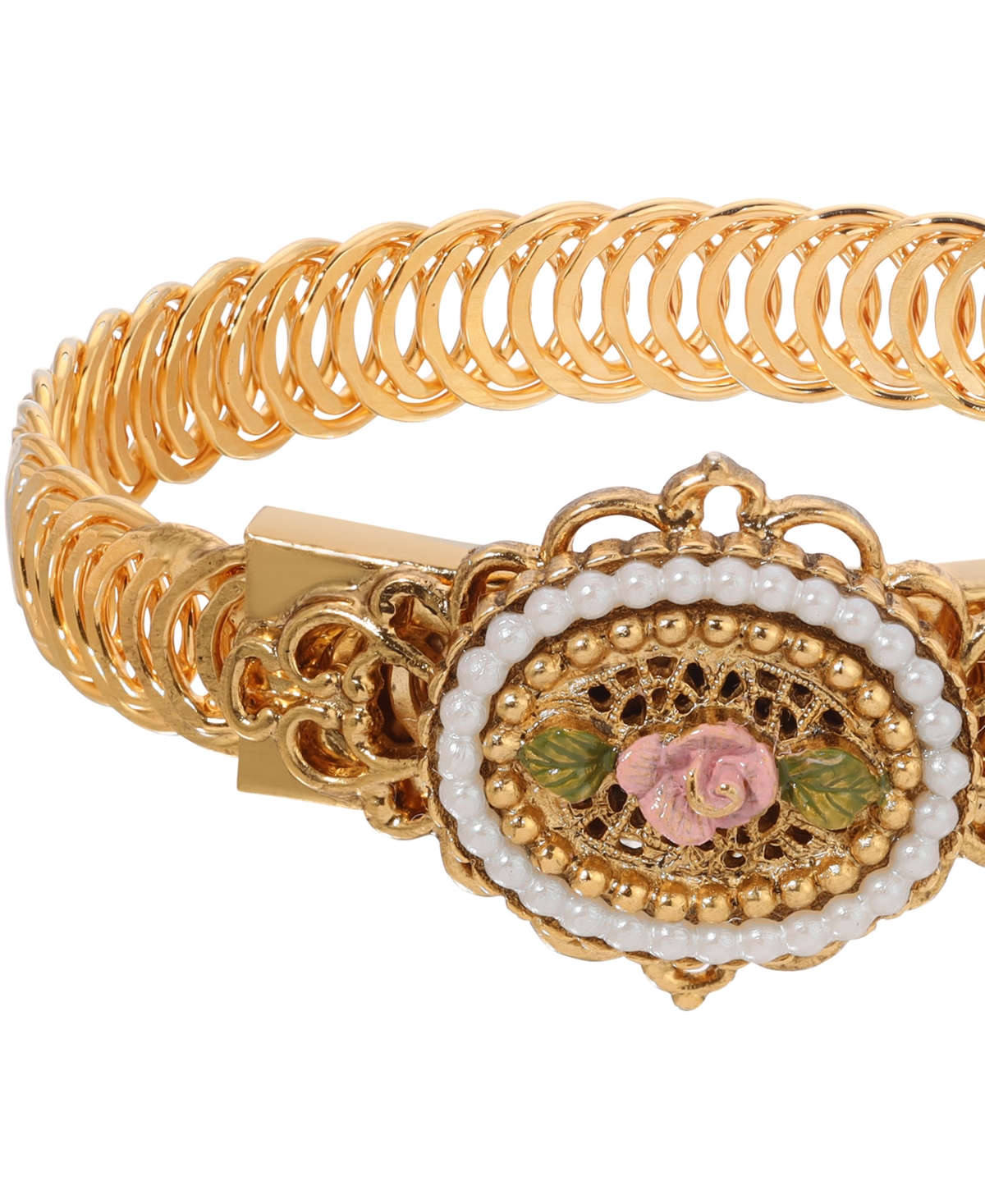Shop 2028 Imitation Pearl Pink Enamel Flower Belt Bracelet