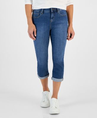 Petite Mid-Rise Curvy Roll-Cuff Capri Jeans