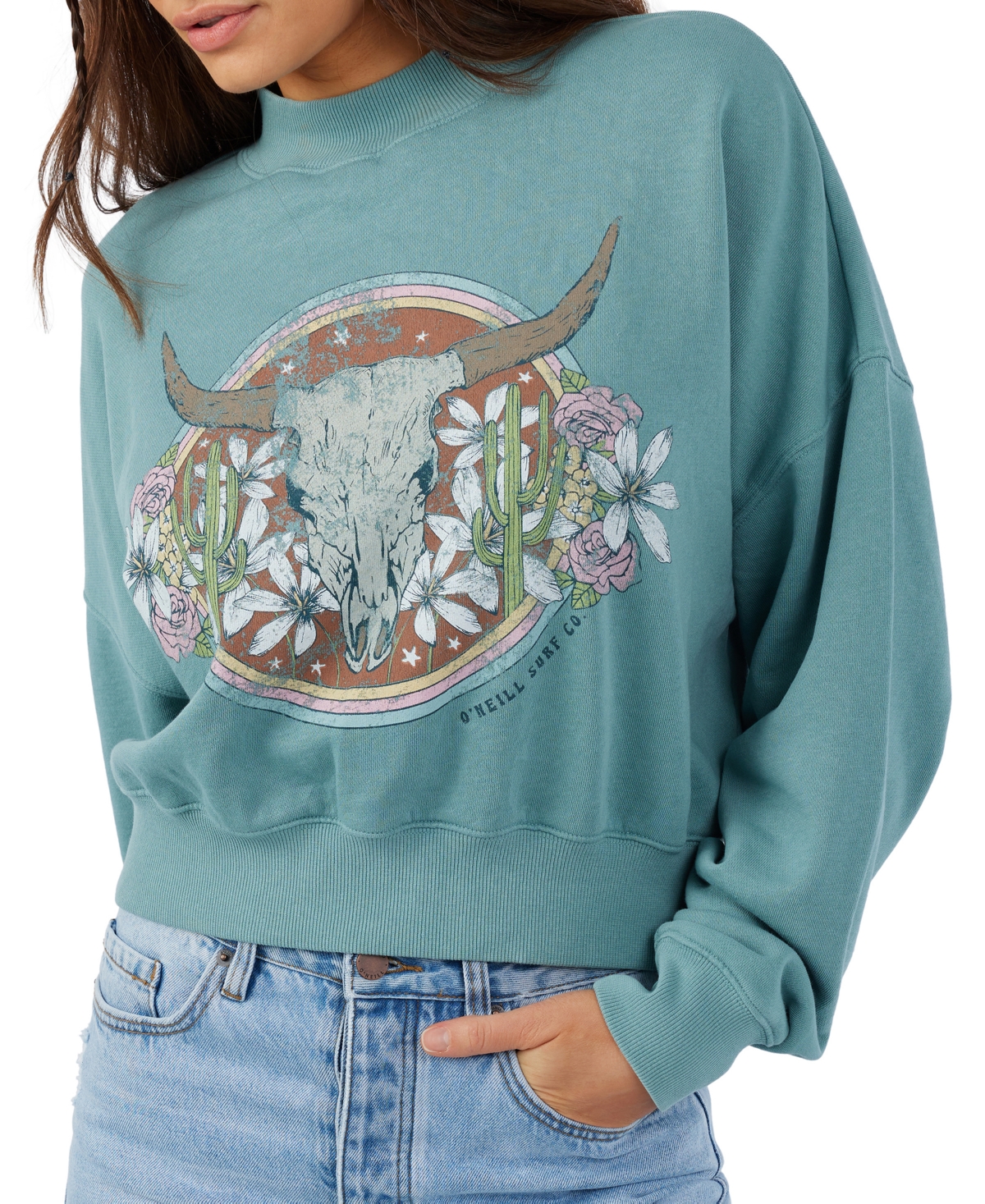 O'neill Juniors' Moment Graphic Crop Cotton Sweatshirt In Trellis