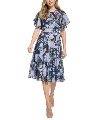 Jessica Howard Women's Flutter-Sleeve Belted Midi Dress Macy's