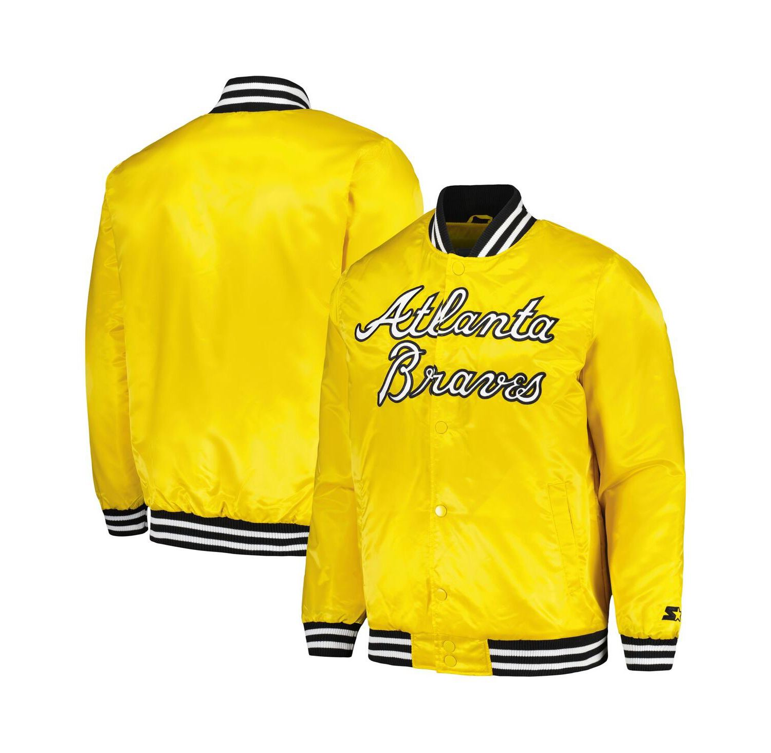 Men's Gold Atlanta Braves Cross Bronx Fashion Satin Full-Snap Varsity Jacket