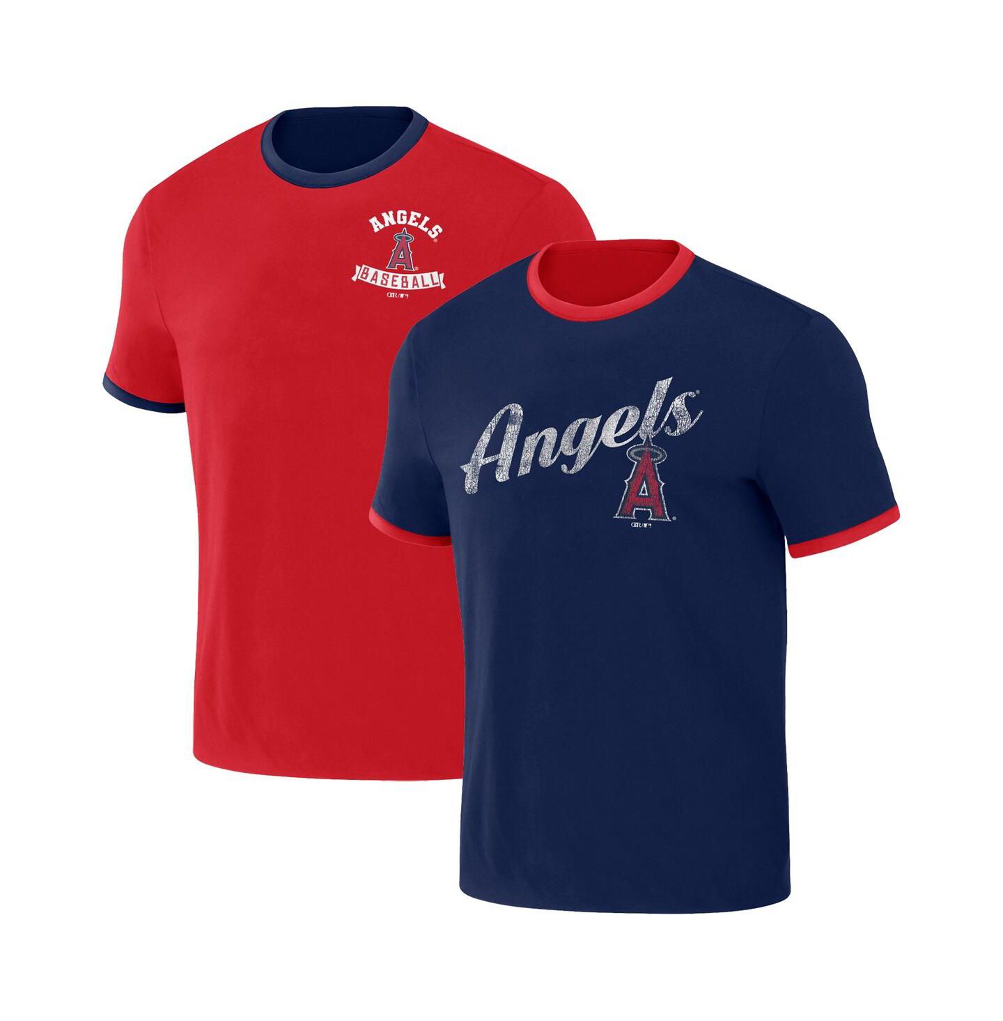 Мужская футболка Fanatics Darius Rucker Collection by Red, Navy Distressed Los Angeles Angels Two-Way Ringer Reversible — фото 1