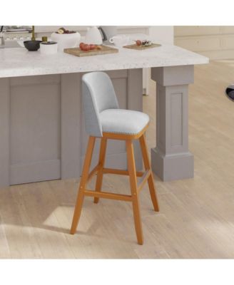 Jada Upholstered Mid-Back Stools With Nailhead Accent Trim & Wood Frames