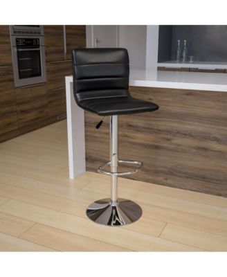 Coti Modern Channel Tufted Upholstered Height Adjustable Mid-Back Stool And Pedestal Base With Footrest