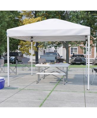 Portable Tailgate, Camping Or Event Set With White Pop Up Event Canopy Tent With Carry Bag And Folding Table With Benches Set