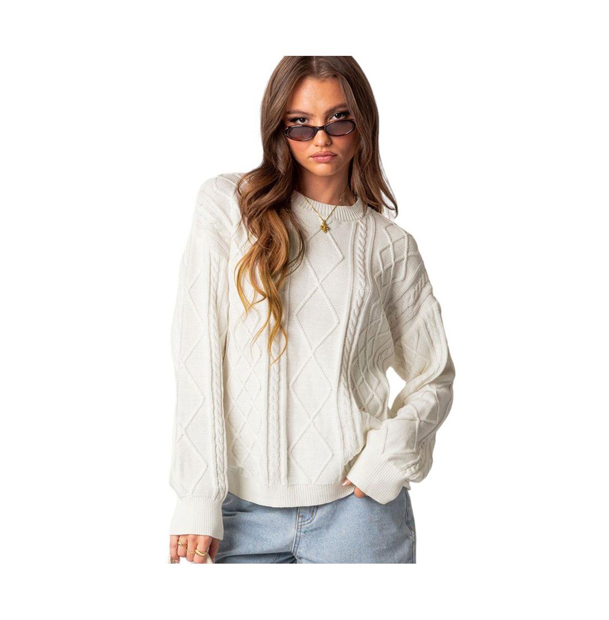 Женские Edikted Women's Jessy Cable Knit Oversized Sweater — фото 1