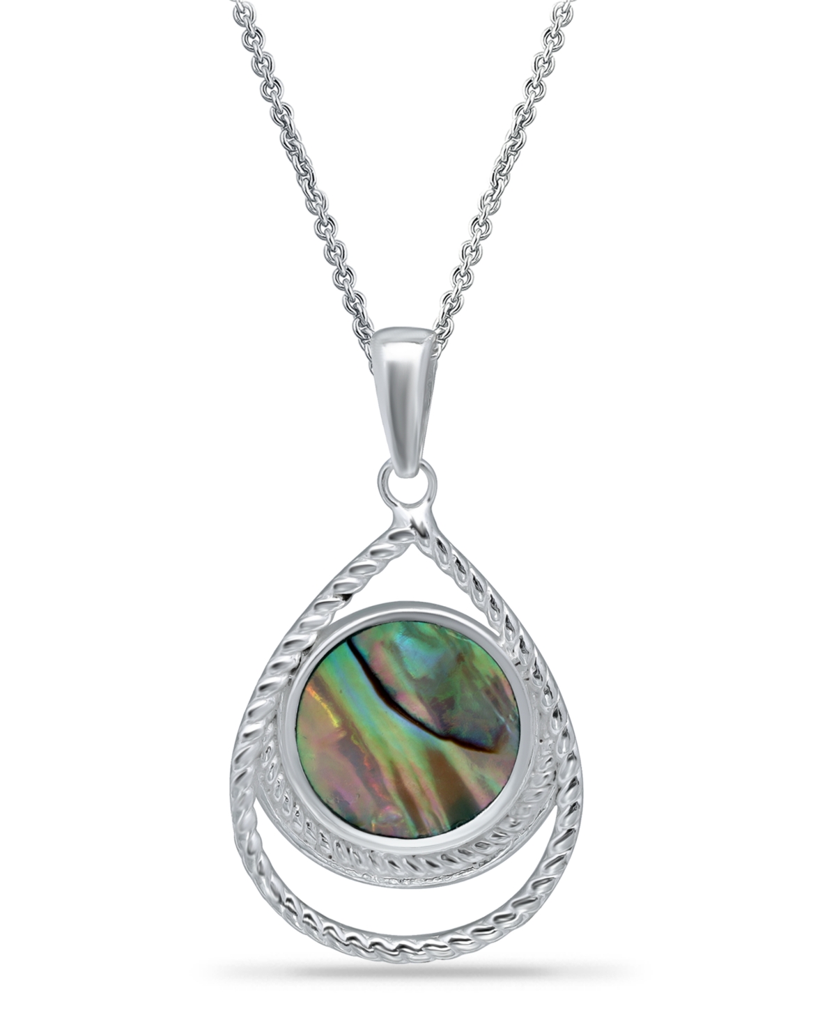 Macy's Abalone Inlay Center Pendant Necklace In Silver