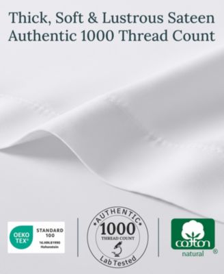 Luxury 1000 Thread Count King Size Sheets Set - 100% Cotton Sateen - Soft, Thick & Deep Pocket