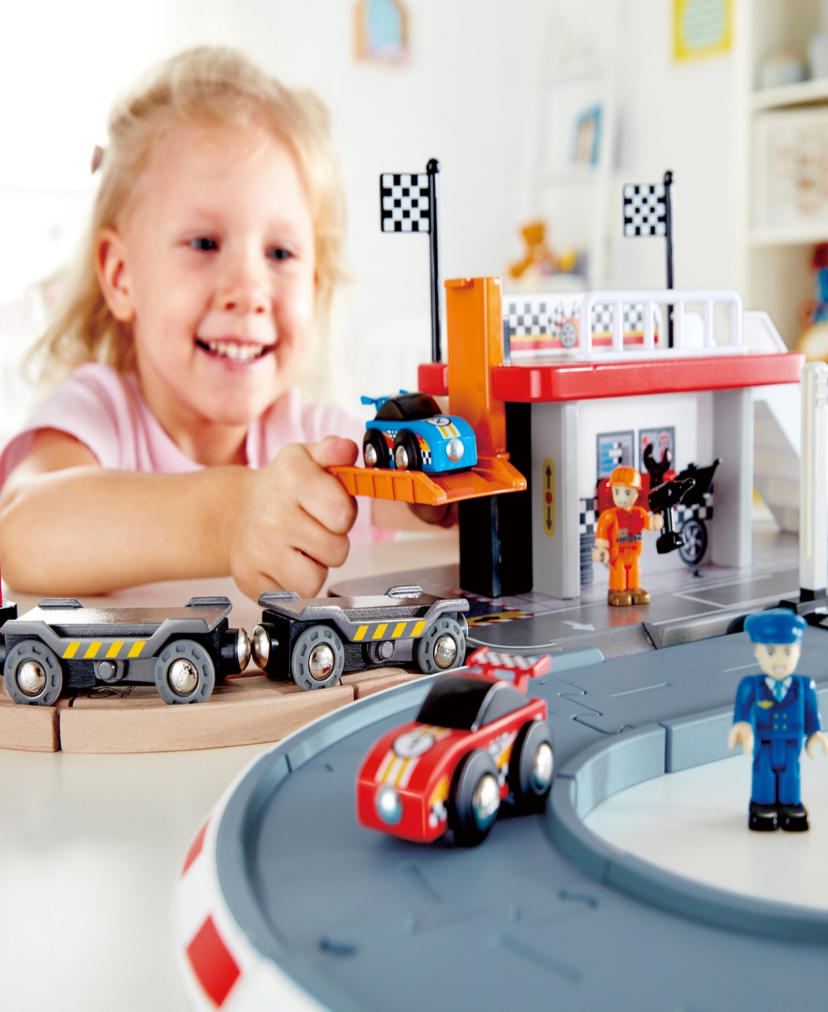 Hape Race Car Transporter Towing Playset In Multi