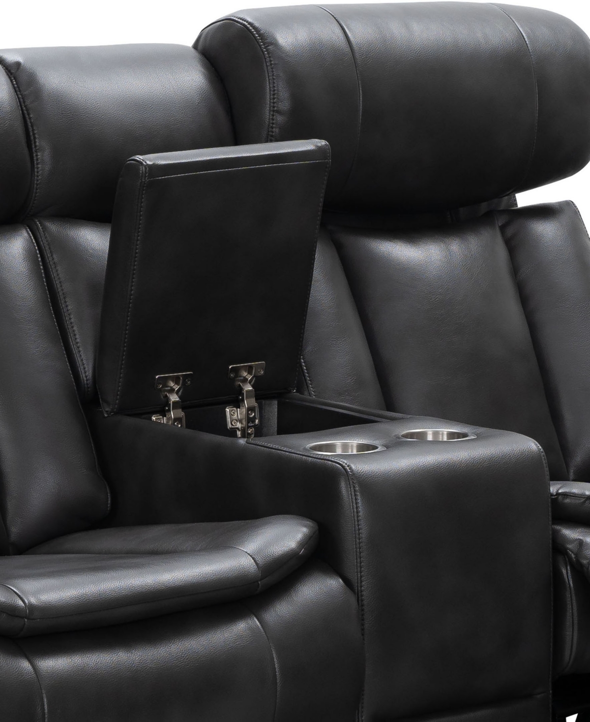 Shop Abbyson Living Zackary 74" Leather Power Reclining Console Loveseat With Power Headrest In Black