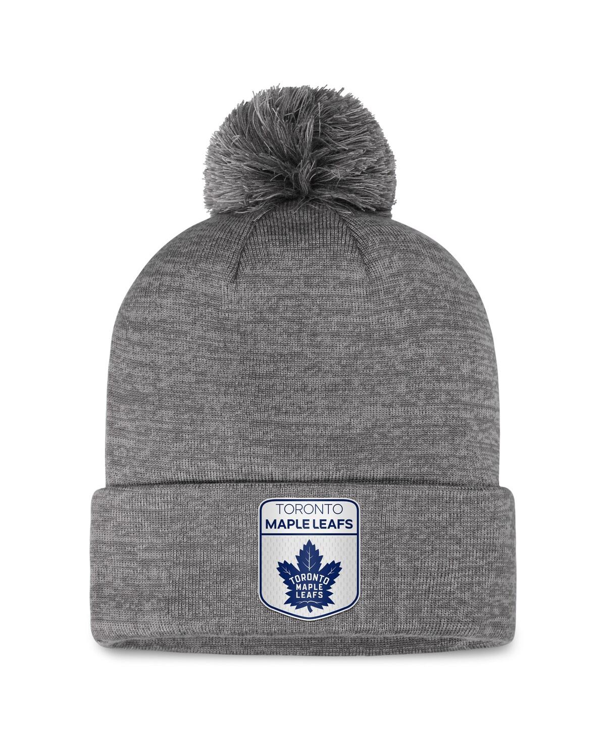 Shop Fanatics Men's  Gray Toronto Maple Leafs Authentic Pro Home Ice Cuffed Knit Hat With Pom