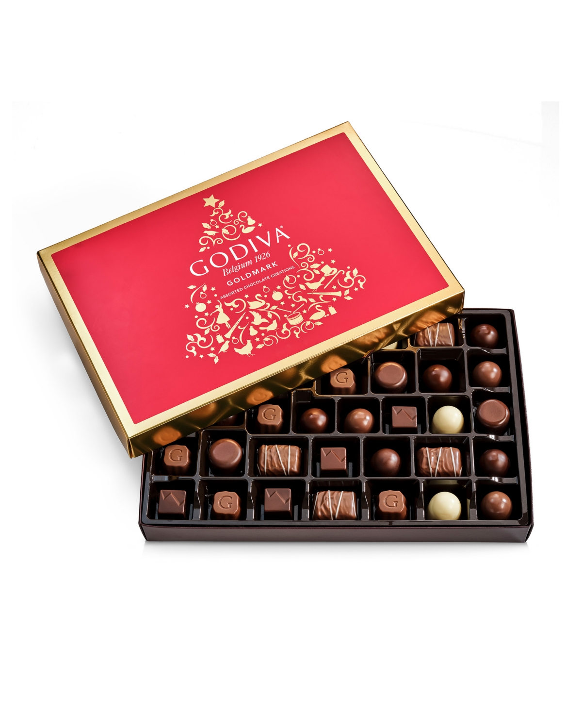 Godiva Holiday Goldmark Assorted Chocolate Gift Box, 36 Pieces In Transparent