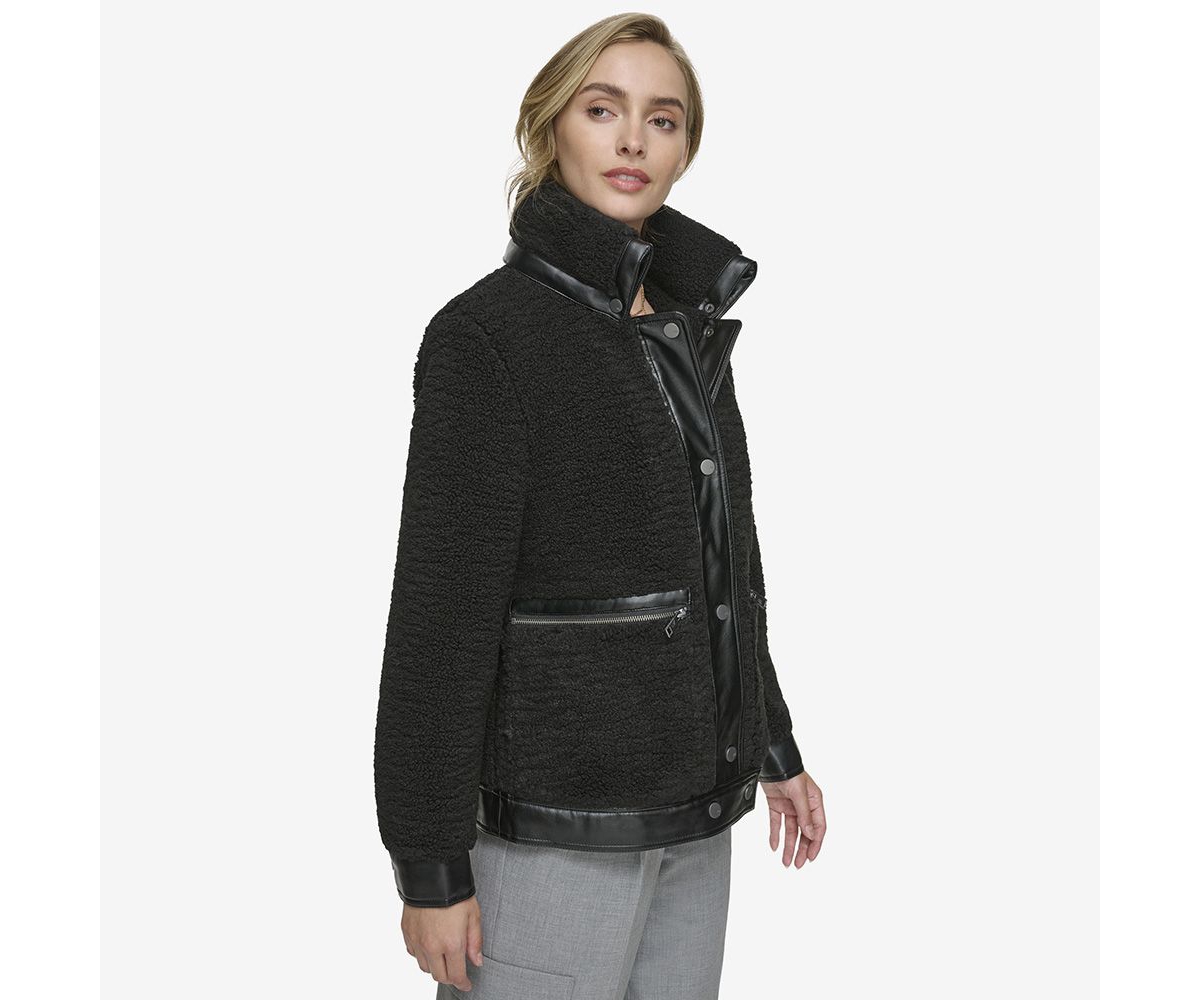 Andrew Marc Women's Zepita Mixed Media Faux Leather Shirt Jacket