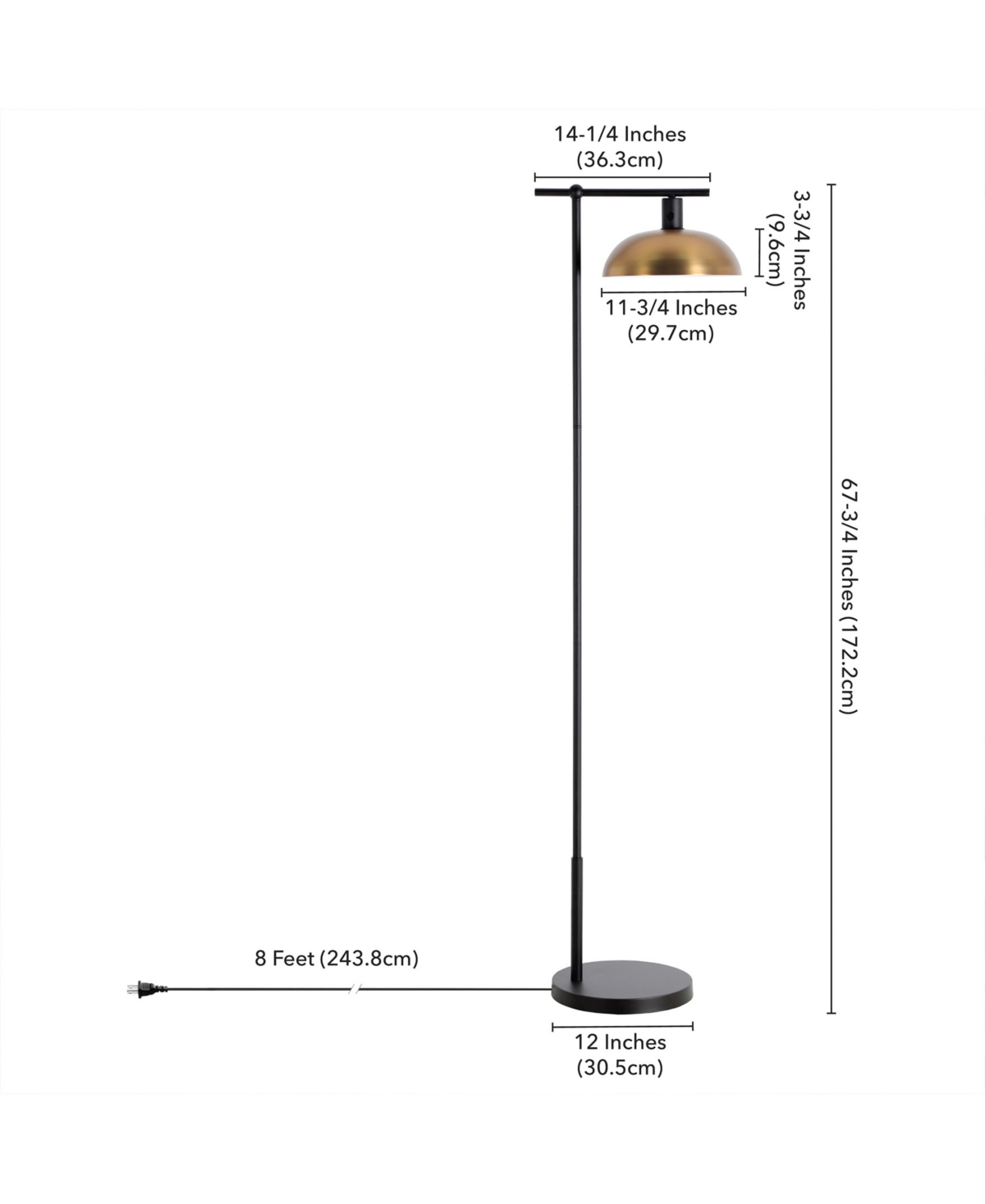 Hudson & Canal Conan 68" Metal Floor Lamp With Metal Shade In Blackened Bronze,antique Brass