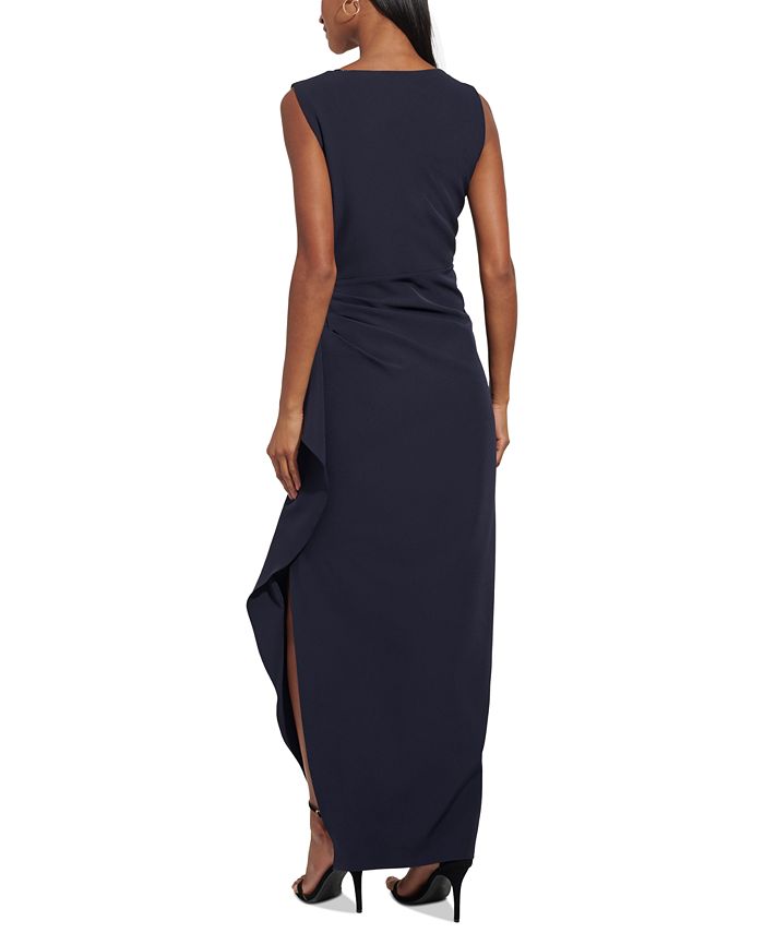 Vince Camuto Petite Gathered Side-Slit V-Neck Gown - Macy's