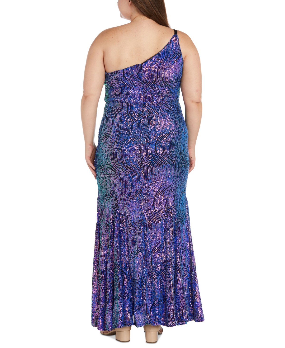 Morgan & Company Trendy Plus Size Sequined One-Shoulder Gown -Purlpe