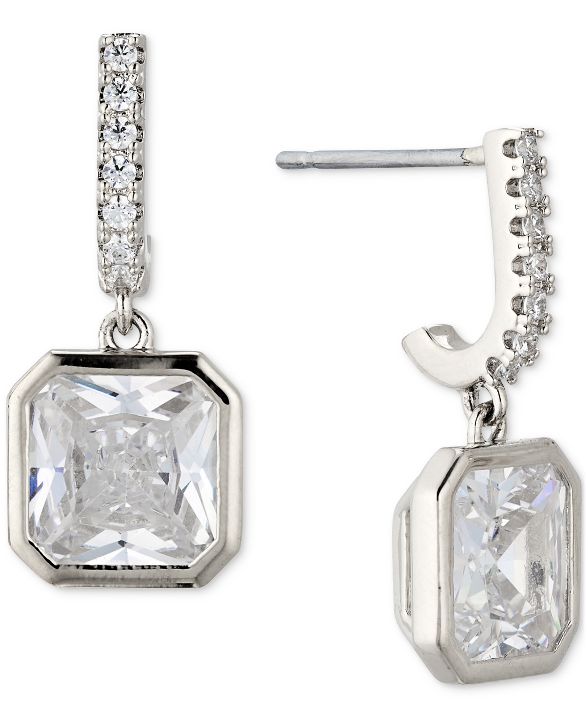 Eliot Danori Silver-tone Radiant-cut Cubic Zirconia Charm J-hoop Earrings, Created For Macy's