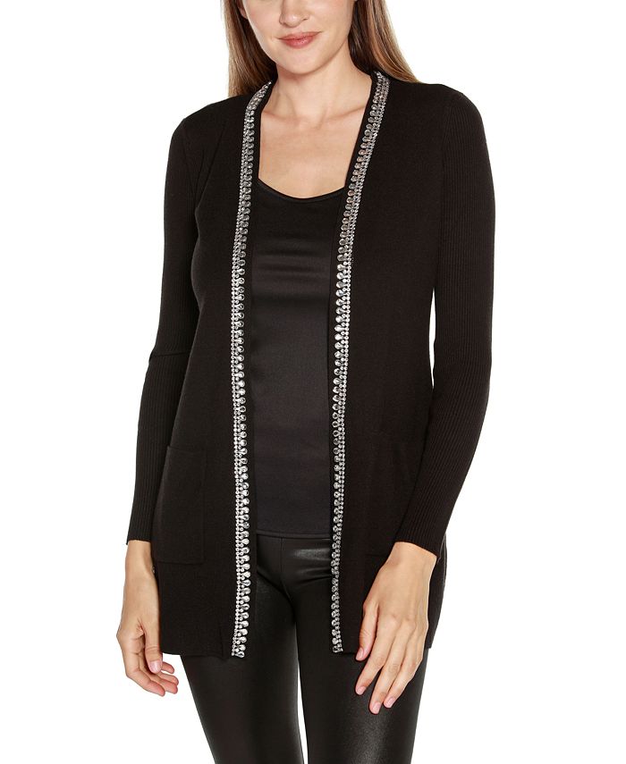 Belldini Black Label Women s Rhinestone Trim Open Front Cardigan