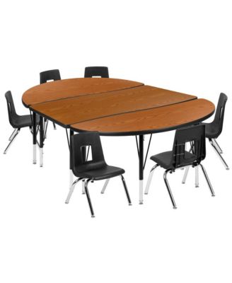 76" Oval Wave Collaborative Laminate Activity Table Set With 14" Student Stack Chairs