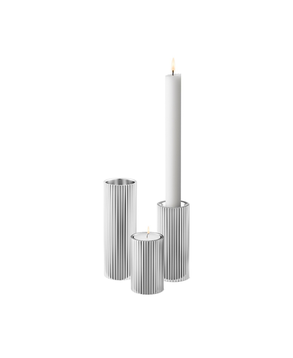 Georg Jensen Bernadotte Tealight And Candleholder 3 Piece Set In White