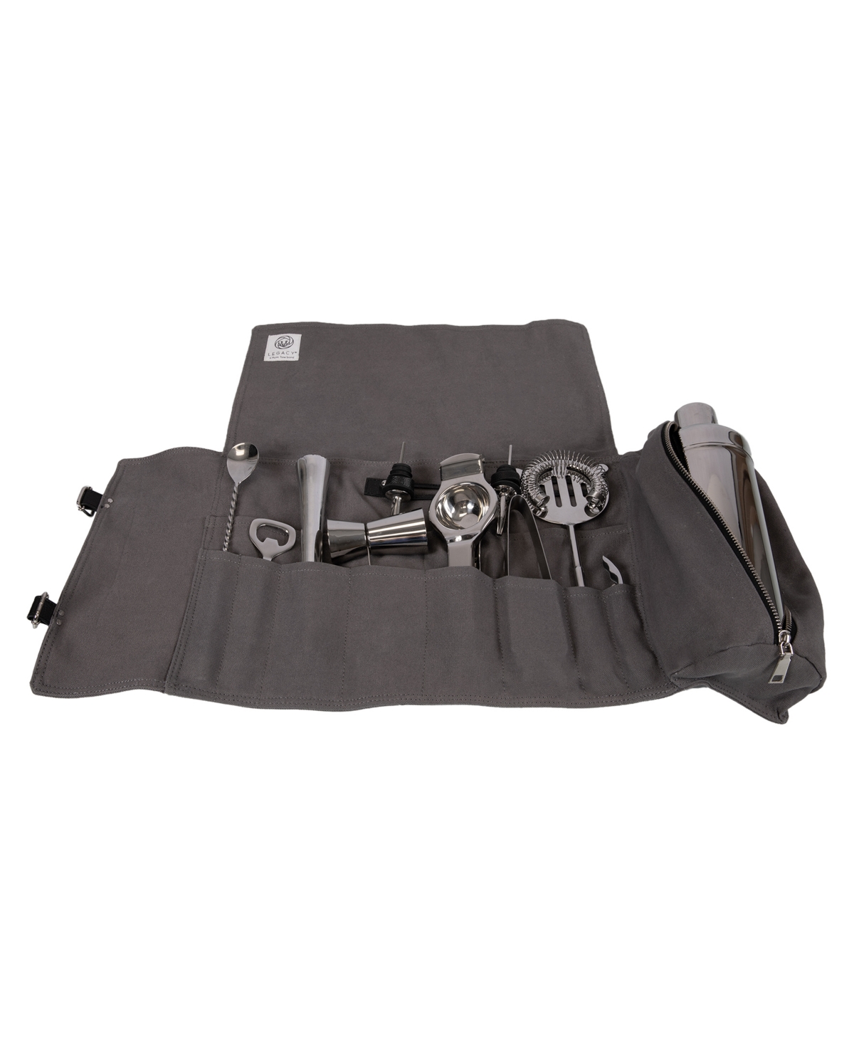 Legacy Barkeep Bar Tool Roll Up Kit, Set Of 12 In Gray With Black Accents