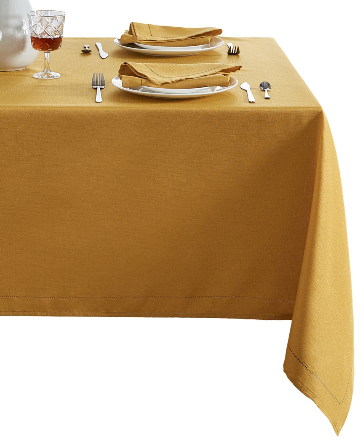 Elrene Alison Eyelet Punched Border Fabric Tablecloth 52" X 52" In Golden Yellow