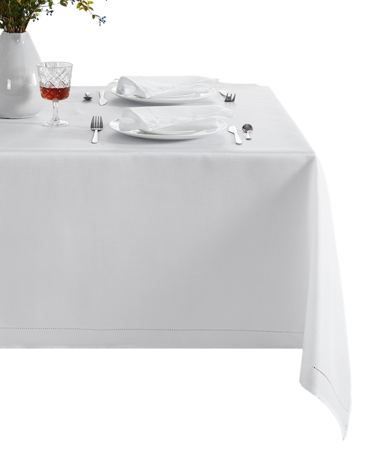 Elrene Alison Eyelet Punched Border Fabric Tablecloth, 60" X 84" In White