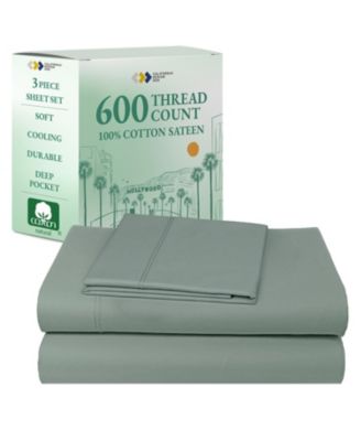 5-Star Luxury Sheet Set, 600 Thread Count Cotton Sateen, Soft & Crisp Bed Sheets - Twin