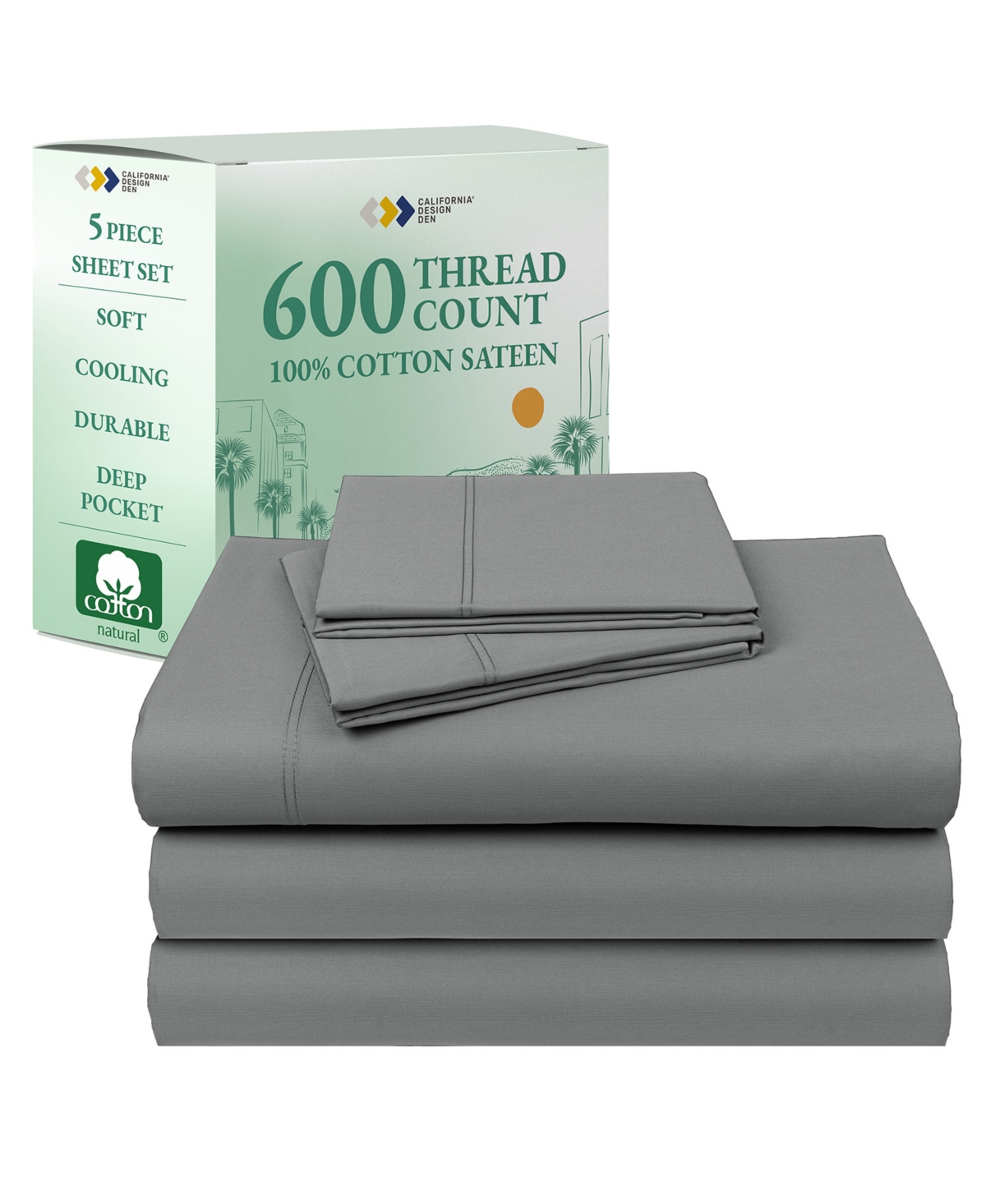 5-Star Luxury Sheet Set, 600 Thread Count Cotton Sateen, Soft & Crisp Bed Sheets - size