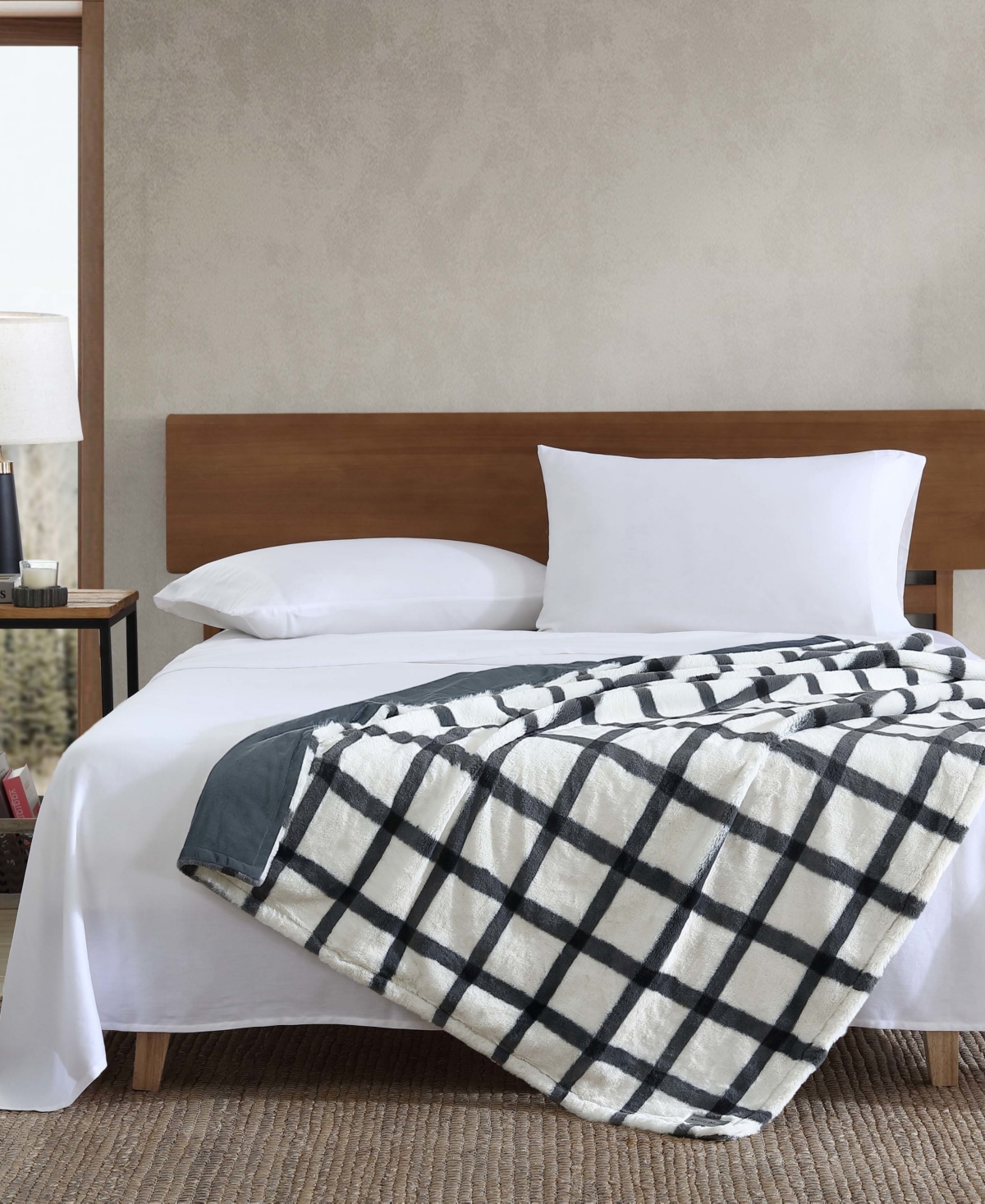 Eddie Bauer Plaid Faux Fur Throw, 50" x 60"