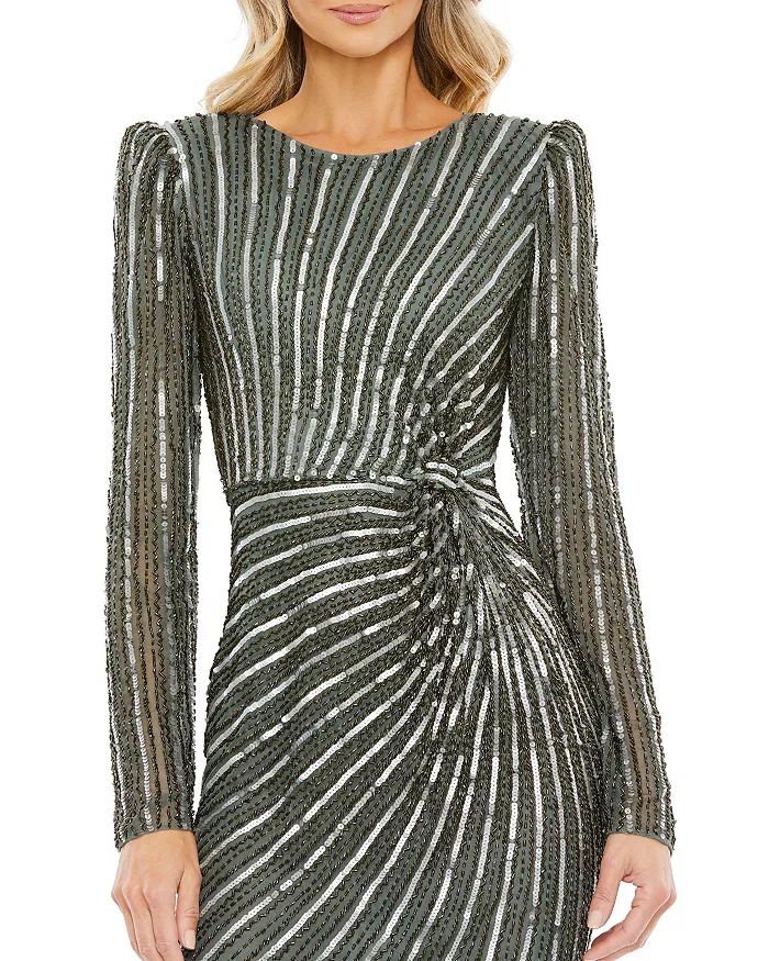 Women's Embellished Puff Sleeve Side Knot Gown - thumbnail 5