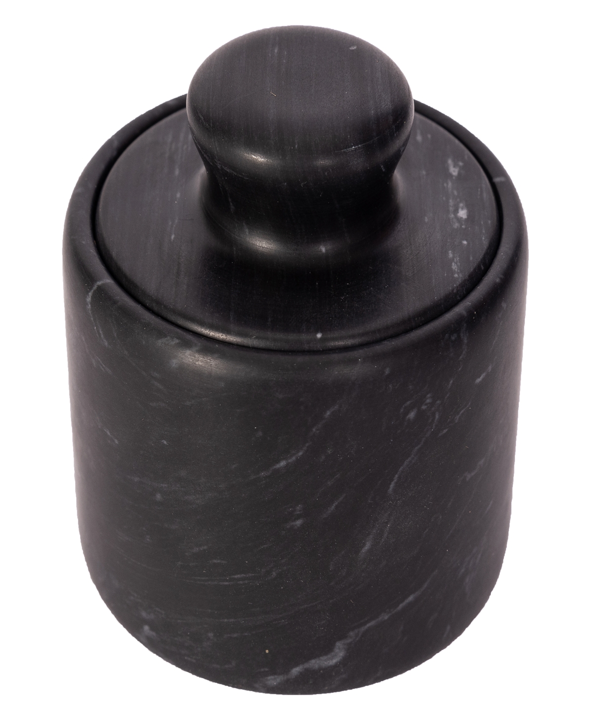 Artifacts Trading Company Marble Salt Cellar With Lid, 3" X 3.25" In Black Matte