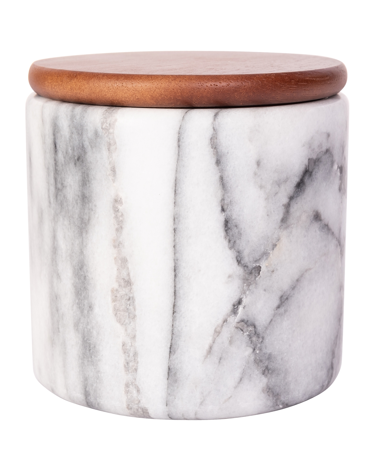 Artifacts Trading Company Marble Storage Canister With Sealed Wood Top, 5" X 4" In White Matte