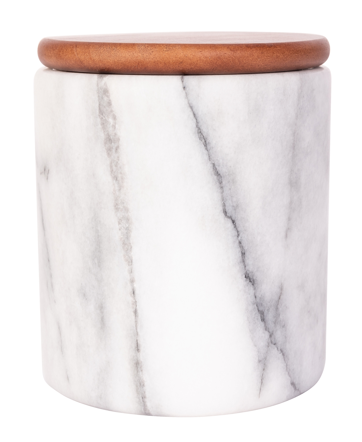 Artifacts Trading Company Marble Storage Canister With Sealed Wood Top, 5" X 5" In White Matte