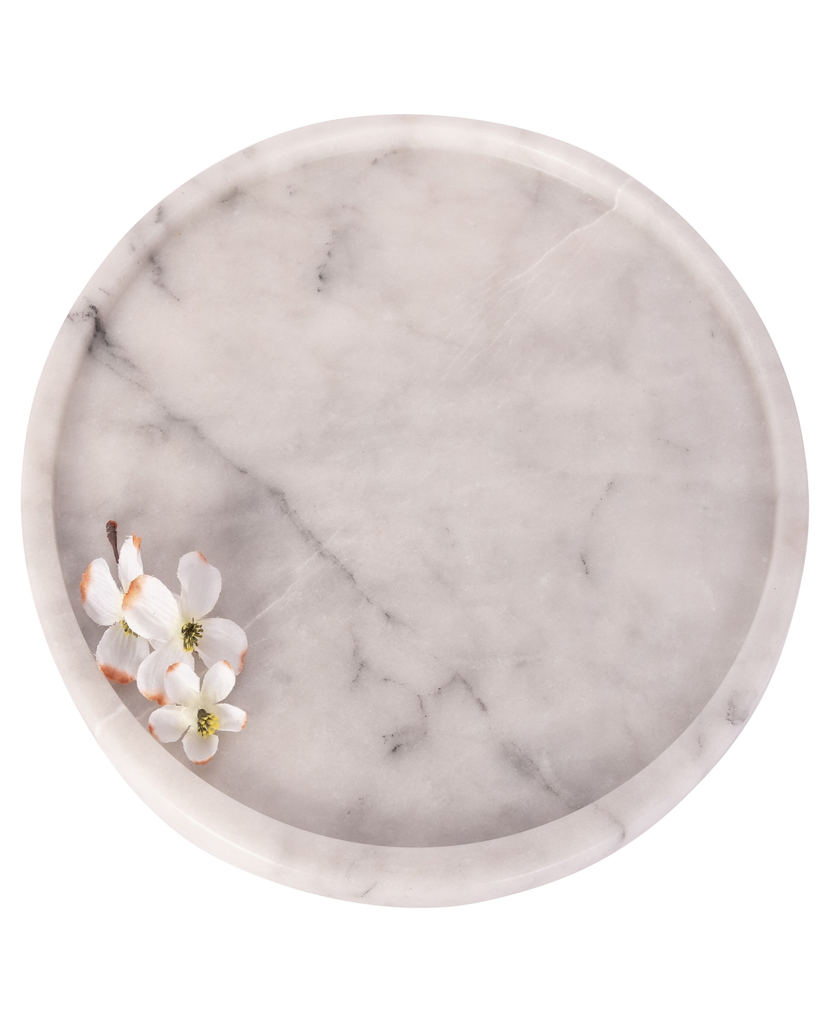 Artifacts Trading Company Marble Round Tray, 14" X 0.3" In White Matte