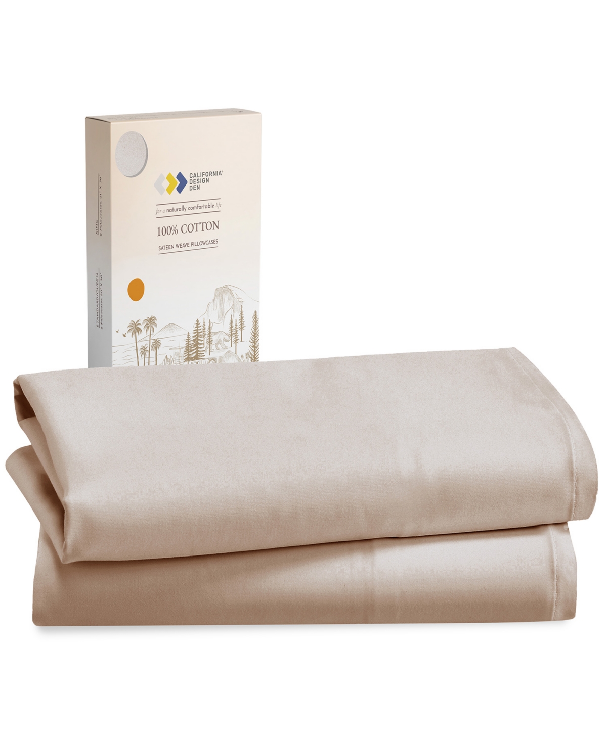 Queen Size Pillowcases - 100% Cotton, Set of 2 Soft & Cooling Sateen Weave Cases, Perfect Fit for Queen Size Pillows by California Design Den - Warm T
