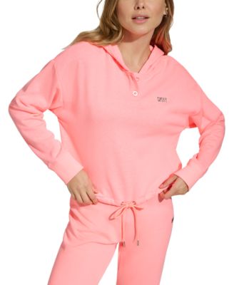 DKNY - Women's Metallic Logo Two-Button Fleece Hoodie