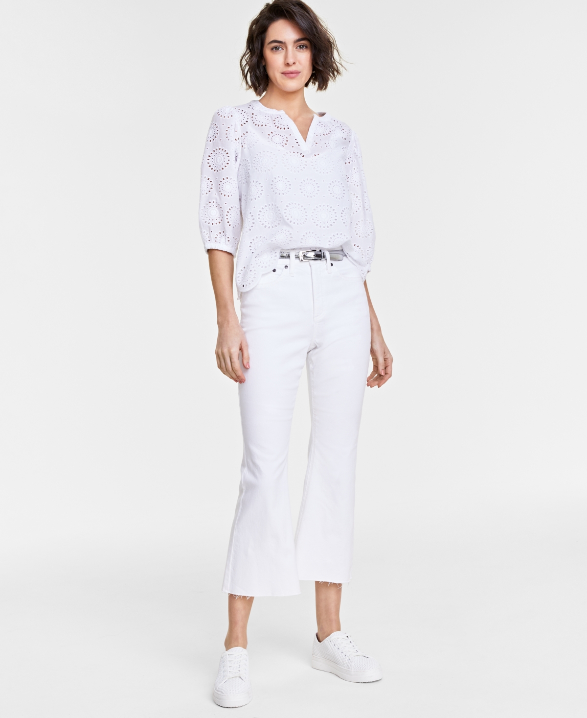 On 34th Women's High-rise Cropped Flare Jeans, Created For Macy's In Bright White