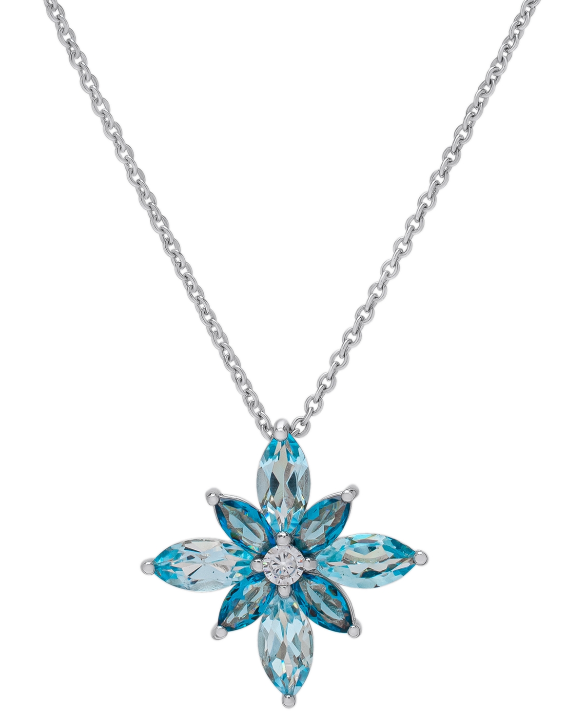 Macy's Blue Topaz (2-5/8 Ct. T.w.) & Lab Grown White Sapphire (1/6 Ct. T.w.) Flower 18" Pendant Necklace In