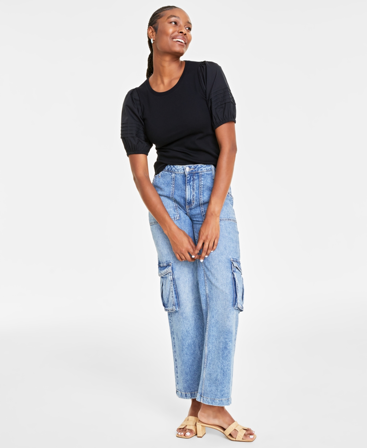 Women's Knit Elbow Puff Sleeve Top, Created for Macy's - Rosewater