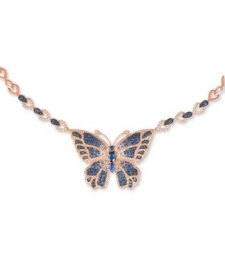 Multi-Sapphire (3-1/2 ct. t.w.) & Diamond (1-3/4 ct. t.w.) Butterfly Pendant Necklace in 14k Rose Gold, 18" + 2" extender