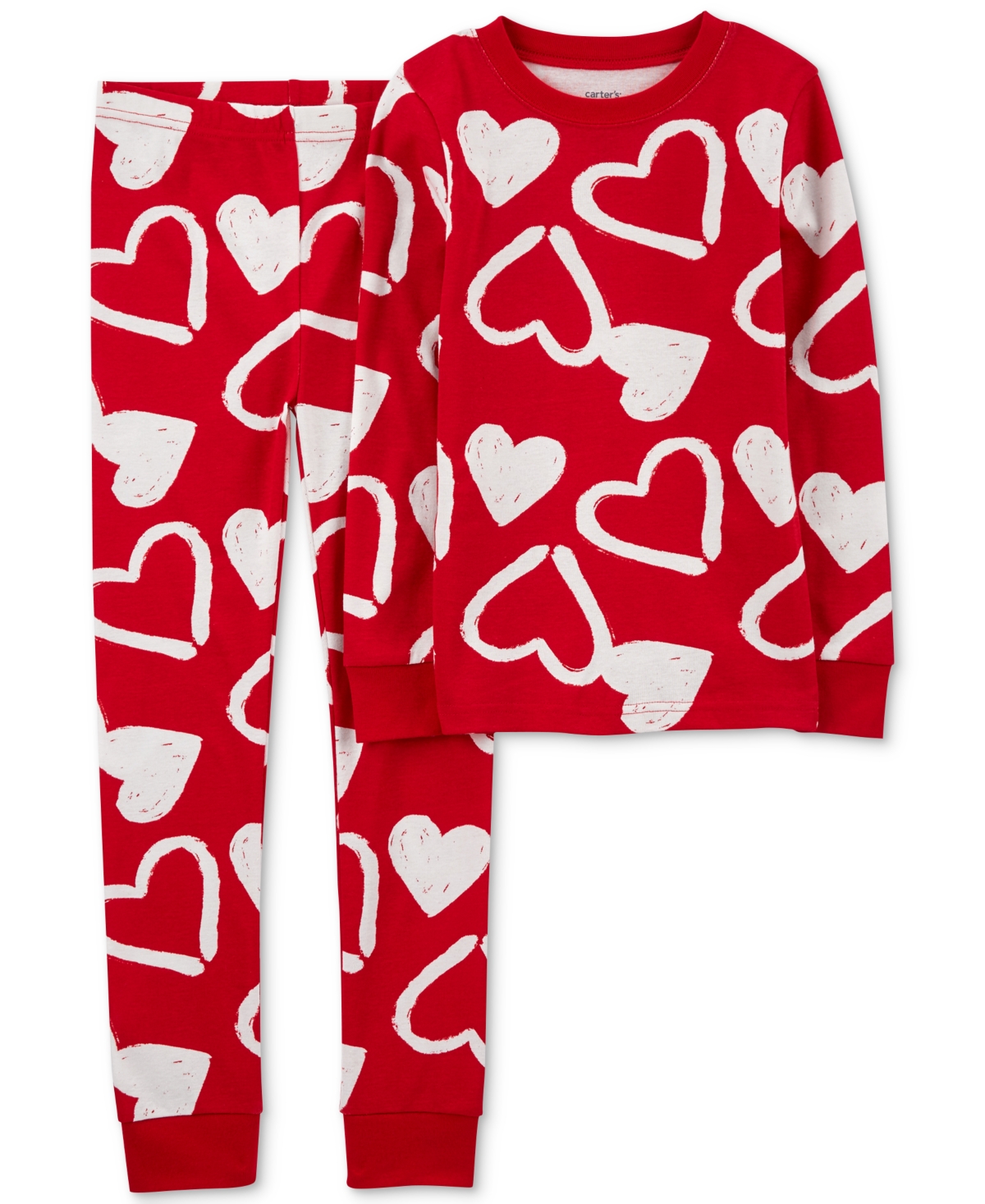 Carter's Big Kids Hearts-print 100% Snug-fit Cotton Pajamas, 2 Piece Set In Red