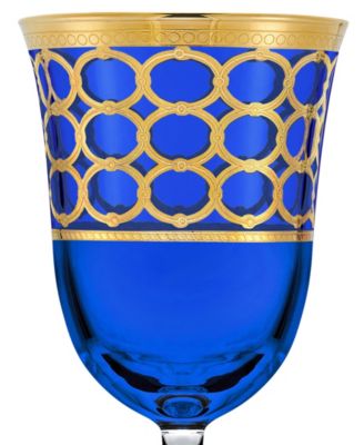 Cobalt Blue White Wine Goblet with Gold-Tone Rings, Set of 4