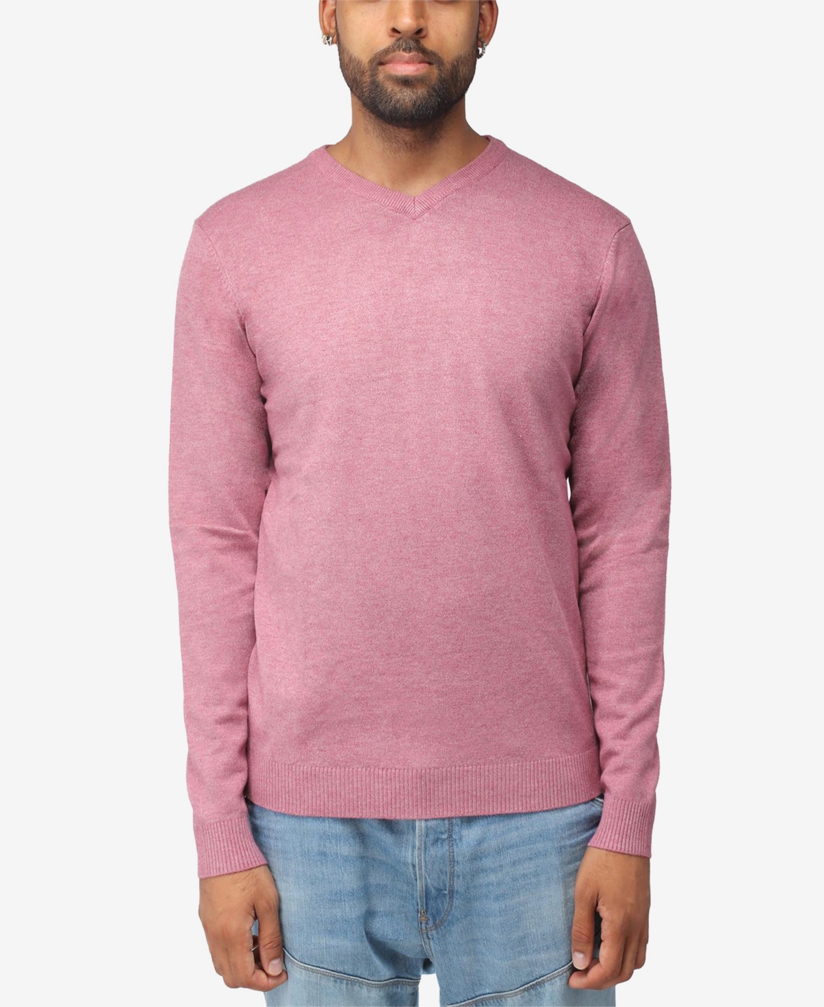 X-ray Men's Basic V-neck Pullover Midweight Sweater In Heather Raspberry