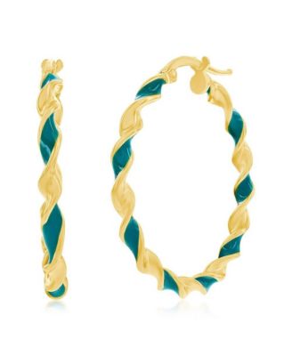 Gold Plated over sterling silver Enamel 30mm Twisted Hoop Earrings