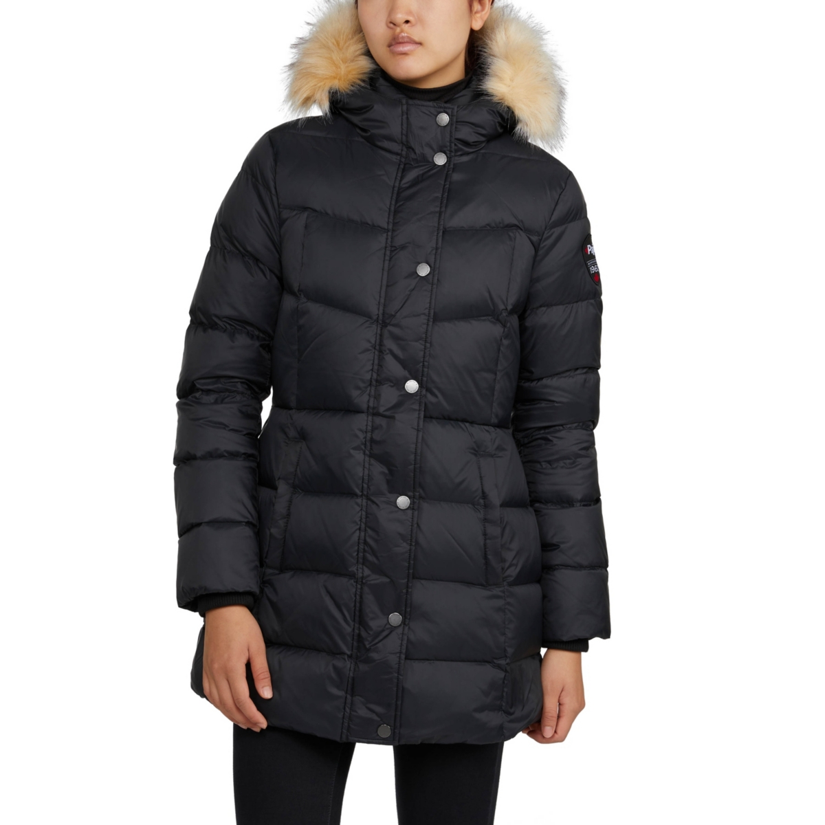 Women's Roxy Quilted Puffer with Detachable Faux Fur Trim - Navy/crystal