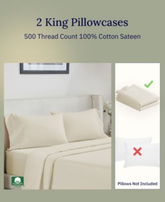 500 Thread Count Cotton 2 Piece Pillowcases, King Size